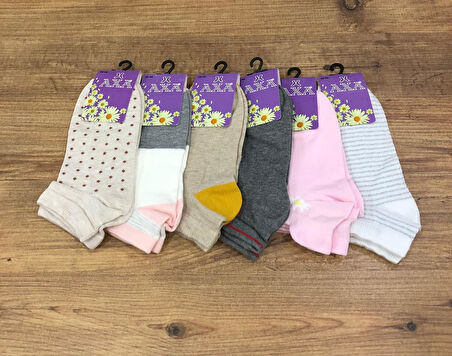 6 Çift Royam Axa Kadın Desenli Renkli Yumuşak Patik Çorap 36 - 40 No