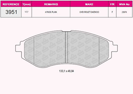 Chevrolet On Fren Balatası Kalos Aveo T200 T250 - Grap 93951