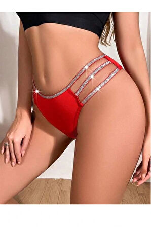 ÖZEL TASARIM KIRMIZI SIMLI YANLARI ŞERITLI ŞIK FANTEZI KÜLOT