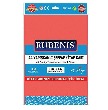 Hazır Kitap Kabı Şeffaf 10Lu Kırmızı