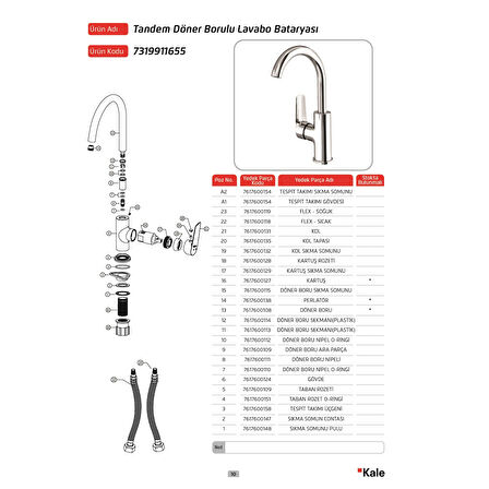 Kale Banyo Tandem Döner Borulu Lavabo Bataryası