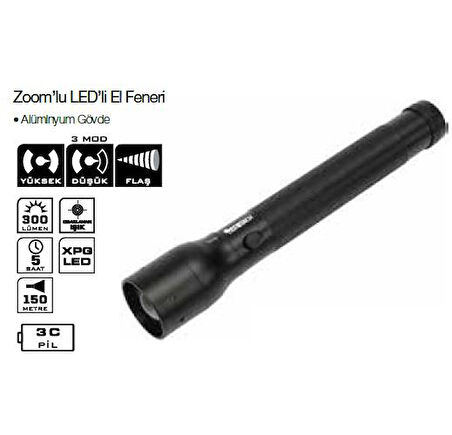 Lightorch LT03098 Zoom'lu Aluminyum Fener 300 Lümen 