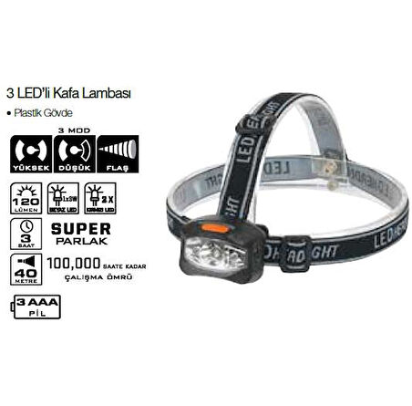 Lightorch LT03099 Kafa Lambası 3 Led 120 Lümen