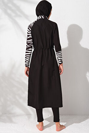 Pierre Cardin 231910 Siyah Desenli Uzunkollu Fermuarlı Tesettür Mayo Takım