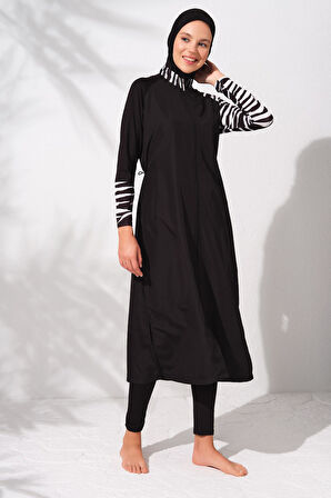 Pierre Cardin 231910 Siyah Desenli Uzunkollu Fermuarlı Tesettür Mayo Takım