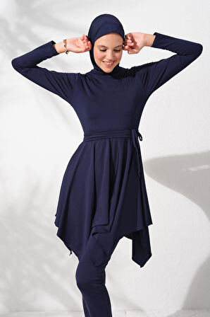 Pierre Cardin 231916 Lacivert Uzun Kollu Volanlı Tesettür Mayo Takım