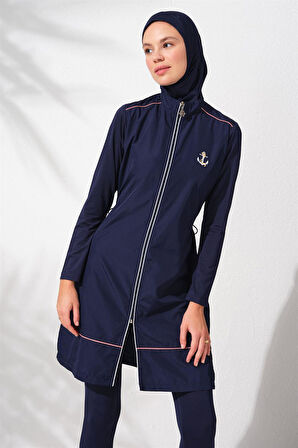 Pierre Cardin 231924 Lacivert Uzunkollu Fermuarlı Tesettür Mayo Takım