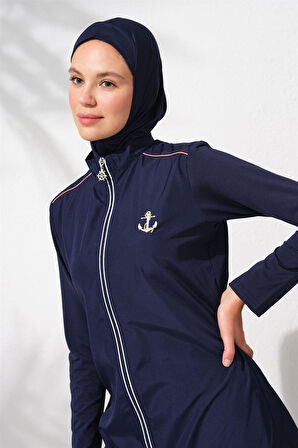 Pierre Cardin 231924 Lacivert Uzunkollu Fermuarlı Tesettür Mayo Takım