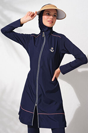 Pierre Cardin 231924 Lacivert Uzunkollu Fermuarlı Tesettür Mayo Takım