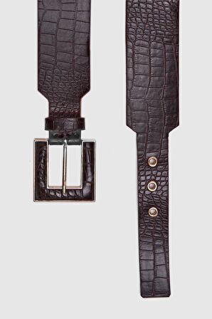 Metal Kaplama Tokalı Şık Bordo Renk Kemer