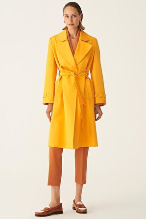 Anderson Regular Fit Erkek Yaka Diz Altı Mandalina Renk Kadın Trench Mont