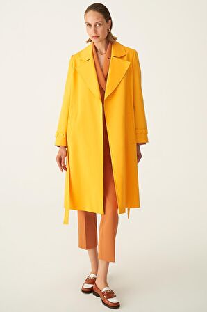 Anderson Regular Fit Erkek Yaka Diz Altı Mandalina Renk Kadın Trench Mont