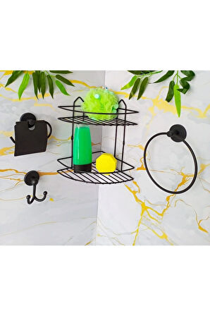 Yapışkanlı Banyo Aksesuar Seti 2,li Eko Şampuanlık,yuvarlak Havluluk,tuvalet Kağıtlığı, Bornozluk