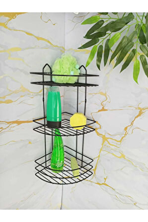 Yapışkanlı Kancalı Banyo Köşeliği Düzenleyici Şampuanlık Duş Rafı Siyah