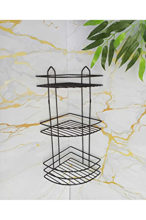 Yapışkanlı Kancalı Banyo Köşeliği Düzenleyici Şampuanlık Duş Rafı Siyah