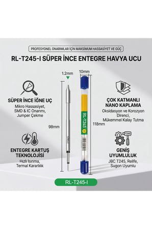 RL-T245-I Süper İnce İğne Tip Entegre Havya Ucu T245 Profesyonel Mikro Lehimleme Kartuş Ucu