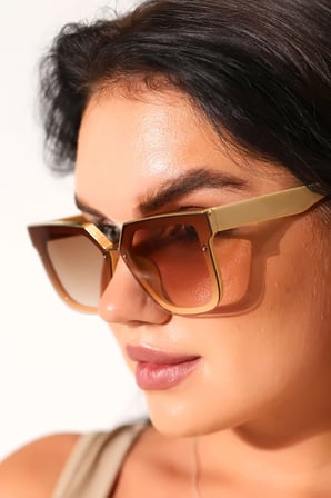 Kadın UV400 Bej Rengi Oversize Güneş Gözlüğü 23019 C21