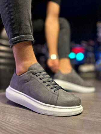 Knack Yüksek Taban Günlük Ayakkabı 044 Gri Süet (Beyaz Taban)