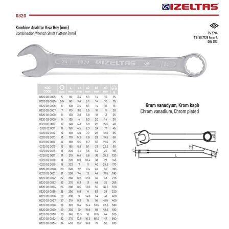 İzeltaş 10 mm Kombine Anahtar Kısa Boy 0320 02 0010