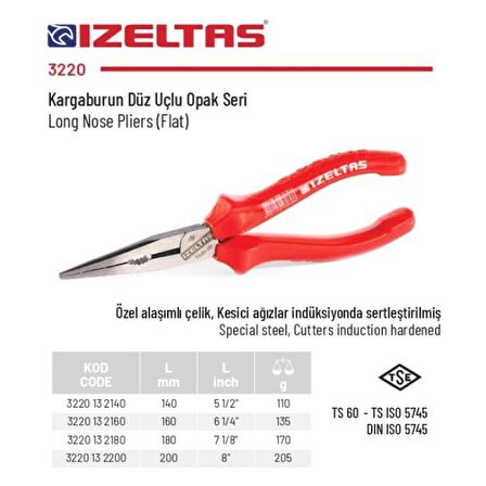 İzeltaş 180 mm Kargaburun Düz Uçlu Opak Seri 3220 13 2180