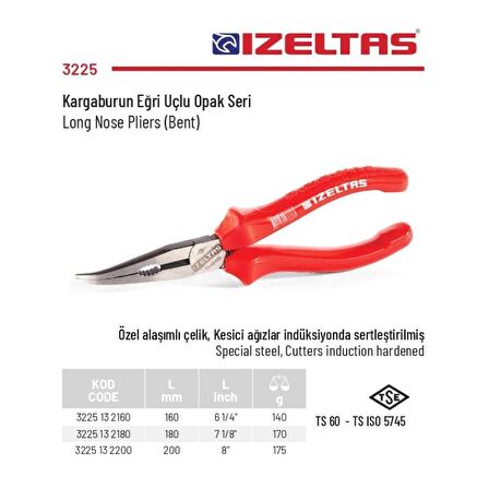 İzeltaş 180 mm Kargaburun Eğri Uçlu Opak Seri 3225 13 2180