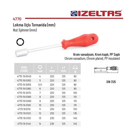 İzeltaş 13mm Lokma Uçlu Tornavida 4770 19 0130