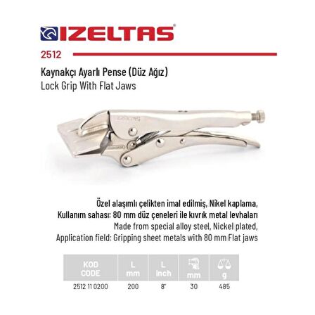 İzeltaş Kaynakçı Ayarlı Pense 200 mm 2512 11 0200
