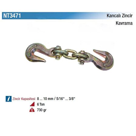 NT Tools 6 Ton Kapasiteli Kancalı Zincir Kavrama Kurt Ağzı NT3471