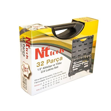 Nt Tools 32 Parça 1/2" Altıköşe ve Yıldız Lokma Seti NCSET32