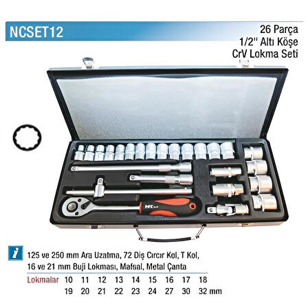Nt Tools 26 Parça 1/2" Yıldız Lokma Seti NCSET1212