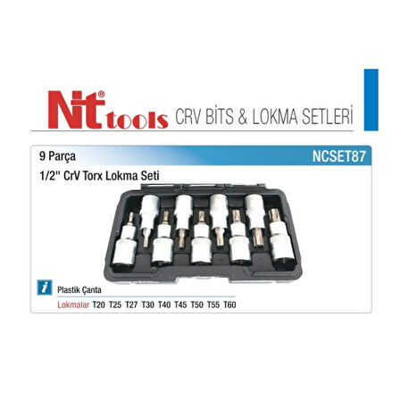 Nt Tools 9 Parça 1/2" Torx Lokma Seti CrV NCSET87