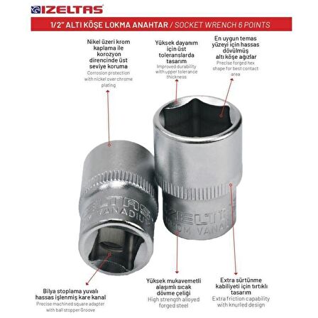 İzeltaş 14 mm. 1/2" Altıköşe Lokma Anahtar 1113 06 1014