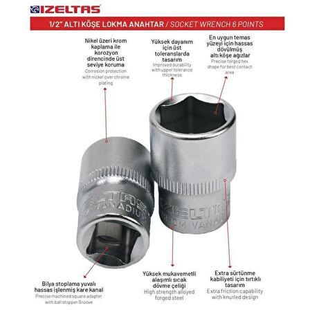 İzeltaş 16 mm. 1/2" Altıköşe Lokma Anahtar 1113 06 1016