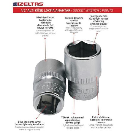 İzeltaş 26 mm. 1/2" Altıköşe Lokma Anahtar 1113 06 1026