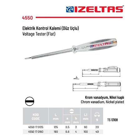 İzeltaş 190 mm. Kontrol Kalemi Düz Uçlu 4550 17 0190