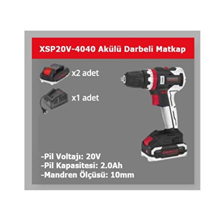 Specco Profesyonel 20V Akülü Darbeli Delme Vidalama 2A Çift Akü Çantalı XSP20V-4040