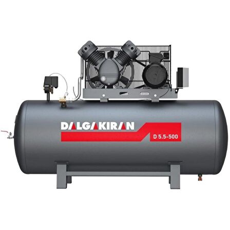 Dalgakıran 500 Lt. Kompresör 380V 4Kw/5,5Hp Tek Kademeli 7 Bar D5,5-500