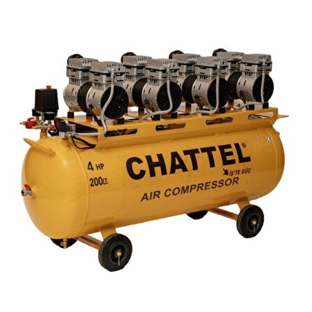 Chattel 200 Lt. Sessiz Yağsız Kompresör 220V 4Hp 280L/min 8 Bar CHT1220-4