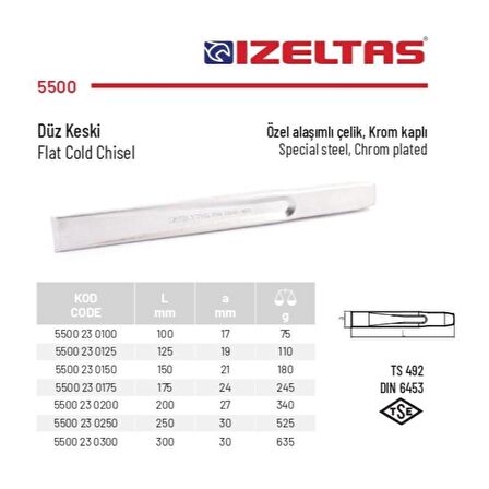 İzeltaş 125 mm Düz Keski Krom Kaplı 5500 23 0125