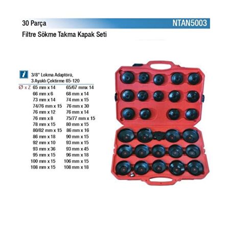 NT Tools 30 Parça Sac Kapak Tip Filtre Sökme Takma Seti NTAN5003