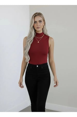 Kadın Sıfır Kol Kolsuz Body VİSKON Boğazlı Body Bluz