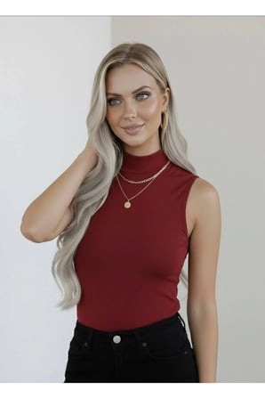 Kadın Sıfır Kol Kolsuz Body VİSKON Boğazlı Body Bluz