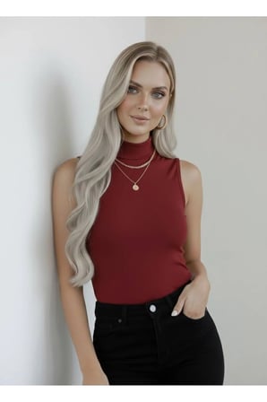 Kadın Sıfır Kol Kolsuz Body VİSKON Boğazlı Body Bluz