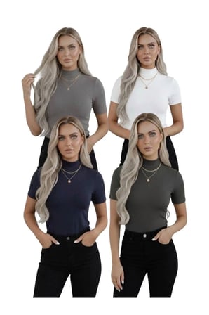 Kadın 4'lü Viskon Body Yarım Balıkçı Yaka Yarım Kol