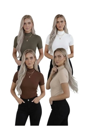 Kadın 4'lü Viskon Body Yarım Balıkçı Yaka Yarım Kol