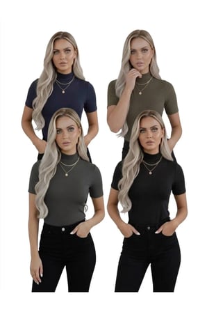 Kadın 4'lü Viskon Body Yarım Balıkçı Yaka Yarım Kol
