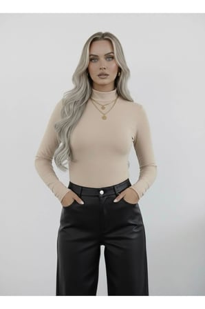 Kadın Balıkçı Yaka Uzun Kollu Body – Basic Düz Model 2'li Paket