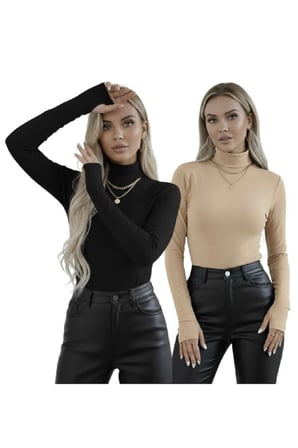 Parmak Detaylı Kadın Body – Uzun Kollu 2'li Set | Esnek Ve Yumuşak Kumaş | 2'li Paket