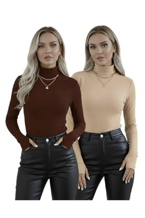 Parmak Detaylı Kadın Body – Uzun Kollu 2'li Set | Esnek Ve Yumuşak Kumaş | 2'li Paket