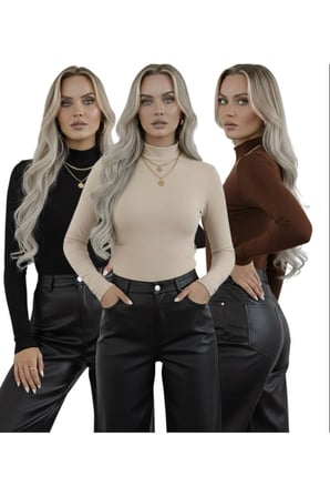 Likralı Viskon Esnek Kadın Balıkçı Yaka Uzun Kollu Body 3’lü Paket (Siyah–Kahve–Bej) | Günlük & Ofis